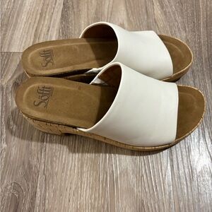 Sofft White Leather Slide Heeled Sandals